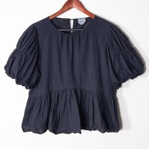 Arula Black Puff Sleeve Peplum Top Size L Cottagecore Whimsygoth Blouse